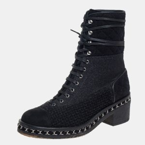 Chanel Black Tweed And Suede  Combat Boots Size 39, Boots - Luxury Closet catalog