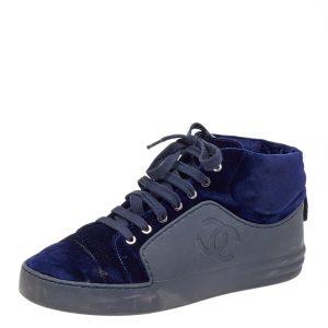Chanel Navy Blue Velvet And Rubber CC High Top Sneakers Size 37.5, Athletic Shoes & Sneakers - Luxury Closet catalog