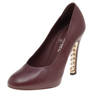 Chanel Brown Leather CC Pearl Embellished Heel Pumps Size 38, Pumps - Luxury Closet catalog