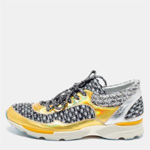 Chanel Gold/Grey Leather And Tweed CC Low-Top Sneakers Size 41, Athletic Shoes & Sneakers - Luxury Closet catalog