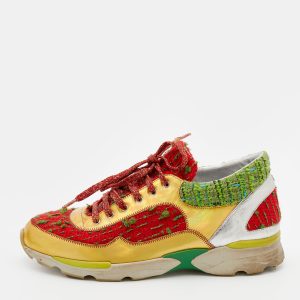Chanel Multicolor Tweed Fabric And Leather CC Lace Up Sneakers Size 40, Athletic Shoes & Sneakers - Luxury Closet catalog