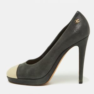 Chanel Beige/Black Iridescent Leather CC Cap Toe Pumps Size 38, Pumps - Luxury Closet catalog