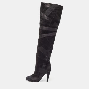 Chanel Black Suede and Grosgrain CC Cap Toe Knee Length Boots Size 39, Boots - Luxury Closet catalog
