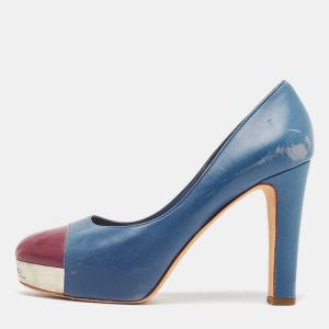 Chanel Blue/Burgundy Leather Platform Pumps Size 39.5, Pumps - Luxury Closet catalog
