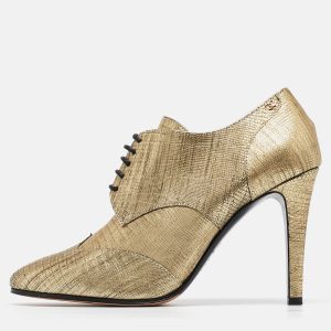 Chanel Metallic Gold Lizard Embossed Interlocking CC Logo Boots Size 39, Boots - Luxury Closet catalog