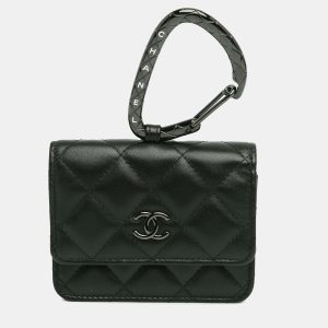 Quilted Lambskin So Black CC Hook Card Holder, Luggage Accessories - Luxury Closet catalog