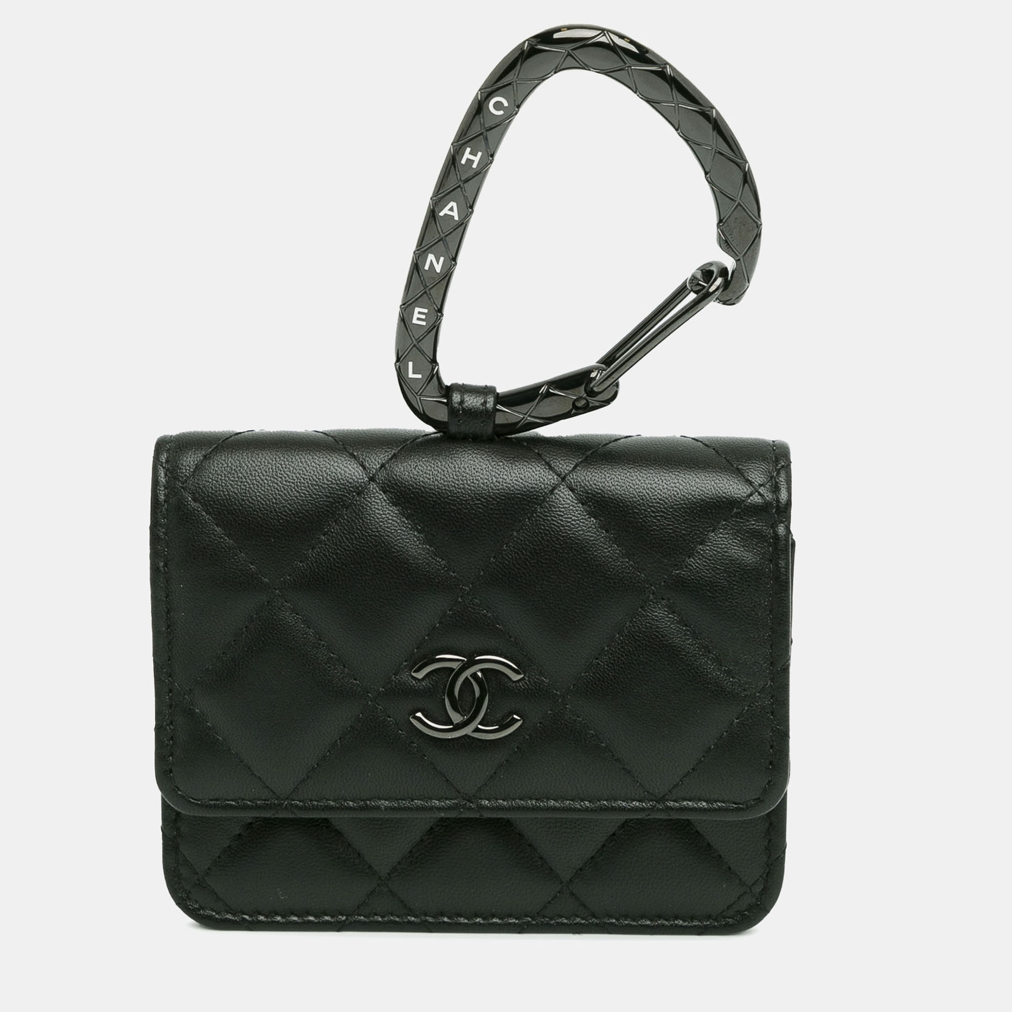 Quilted Lambskin So Black CC Hook Card Holder, Luggage Accessories - Luxury Closet catalog