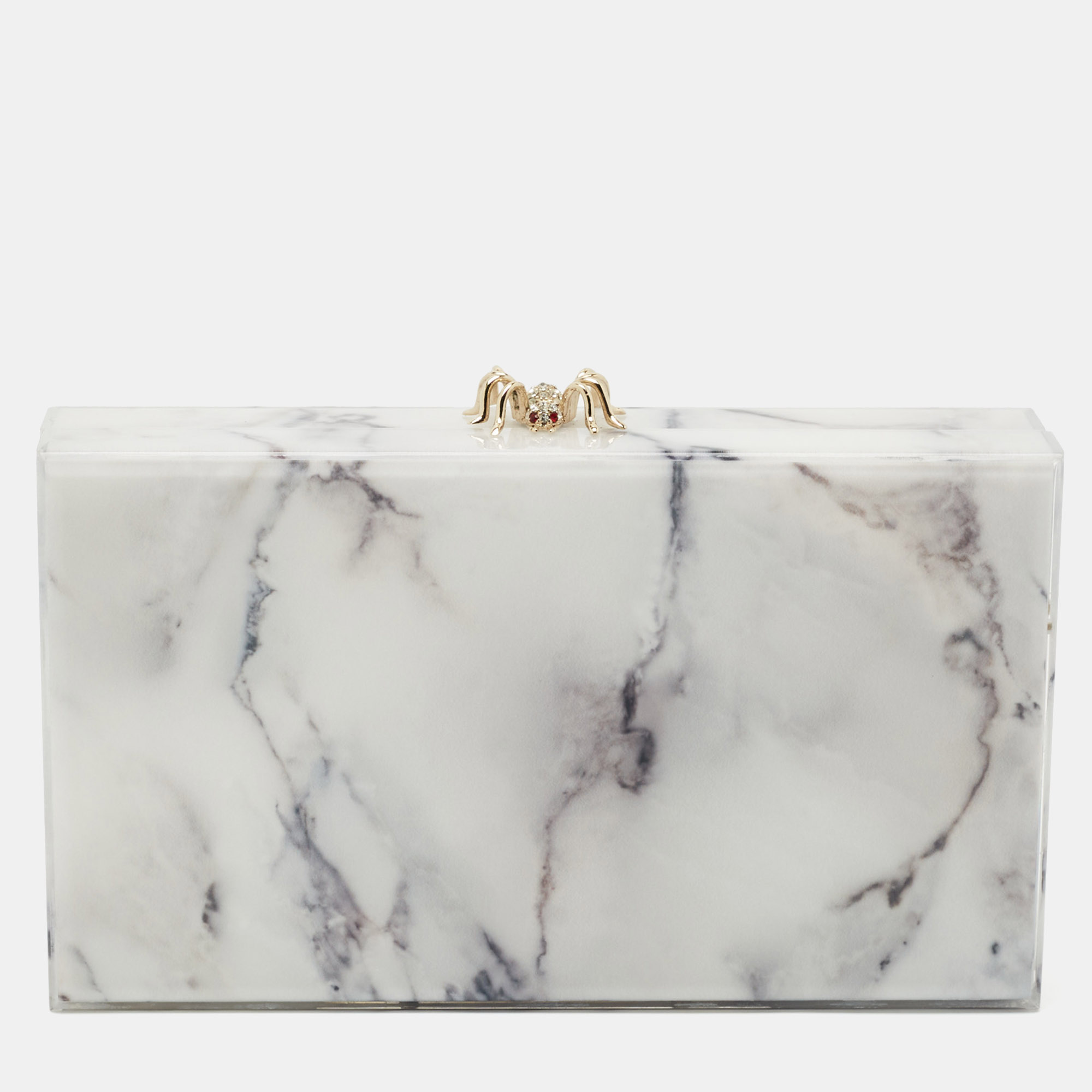 Charlotte Olympia White Marble Effect Perspex Spider Pandora Box Clutch, Clutches & Special Occasion Bags - Luxury Closet catalog