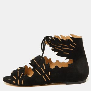 Charlotte Olympia Black Suede Eve Leaf Flat Sandals Size 39, Sandals - Luxury Closet catalog