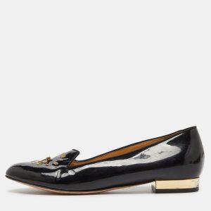Charlotte Olympia Black Patent Leather Fashionably Late Clock Face Smoking Slippers Size 36, Loafers & Slip-Ons - Luxury Closet catalog