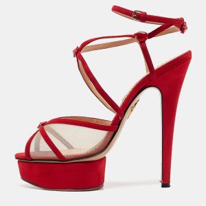 Charlotte Olympia Red Suede and Mesh Crystal Isadora Sandals Size 40, Sandals - Luxury Closet catalog
