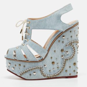 Charlotte Olympia Blue Denim Studded Cut Out Wedge Platform Sandals Size 37, Sandals - Luxury Closet catalog