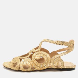 Charlotte Olympia Yellow/Gold Python Cut Out Strappy Flat Sandals Size 38, Sandals - Luxury Closet catalog