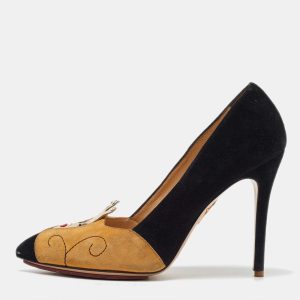 Charlotte Olympia Black/Yellow Suede Sleeping Beauty Pumps Size 37.5, Pumps - Luxury Closet catalog