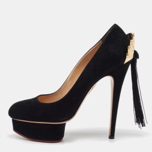 Charlotte Olympia Black Suede Dolly Tassel Detail Platform Pumps Size 39, Pumps - Luxury Closet catalog