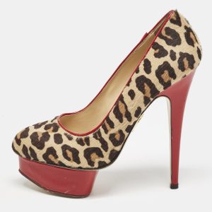 Charlotte Olympia Brown Leopard Print Calf Hair Polly Platform Pumps Size 38, Pumps - Luxury Closet catalog