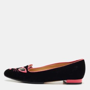 Charlotte Olympia x Barbie Collection Black/Pink Velvet Kitty Ballet Flats Size 37.5, Flats - Luxury Closet catalog