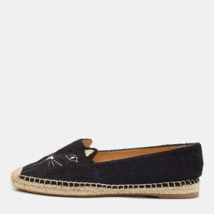 Charlotte Olympia Black Canvas Kitty Espadrille Flats Size 38, Flats - Luxury Closet catalog