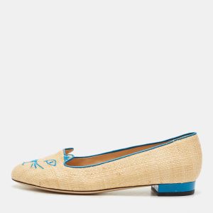 Charlotte Olympia Cream/Blue Raffia Kitty Ballet Flats Size 38, Flats - Luxury Closet catalog