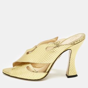 Charlotte Olympia Gold Snakeskin Embossed Patent Leather Cut Out Slide Sandals Size 38, Sandals - Luxury Closet catalog