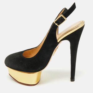 Charlotte Olympia Black Suede Dolly Platform Slingback Pumps Size 35, Pumps - Luxury Closet catalog