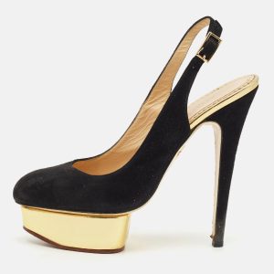 Charlotte Olympia Black Suede Dolly Platform Slingback Pumps Size 39, Pumps - Luxury Closet catalog