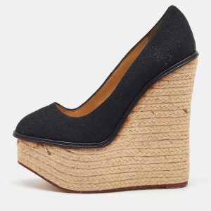 Charlotte Olympia Black Fabric Carmen Espadrille Platform Wedge Pumps Size 38, Pumps - Luxury Closet catalog