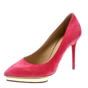 Charlotte Olympia Pink Suede Dotty Platform Pumps Size 39.5, Pumps - Luxury Closet catalog
