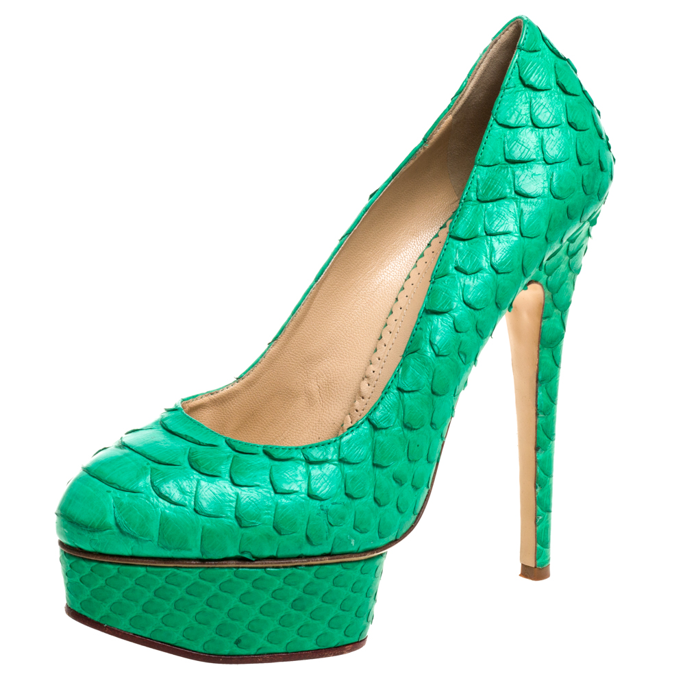 Charlotte Olympia Green Python Leather Priscilla Pumps Size 38, Pumps - Luxury Closet catalog