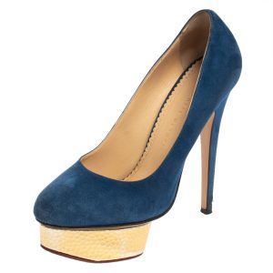 Charlotte Olympia Blue Suede Dolly Platform Pumps Size 38.5, Pumps - Luxury Closet catalog