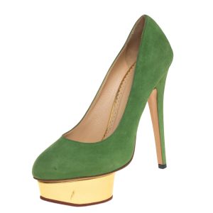 Charlotte Olympia Green Suede Dolly Platform Pumps Size 36.5, Pumps - Luxury Closet catalog