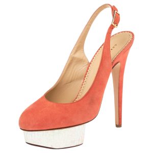 Charlotte Olympia Coral Suede Dolly Slingback Platform Pumps Size 38, Sandals - Luxury Closet catalog