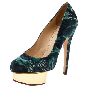 Charlotte Olympia Green Printed Velvet Dolly Platform Pumps Size 36, Pumps - Luxury Closet catalog