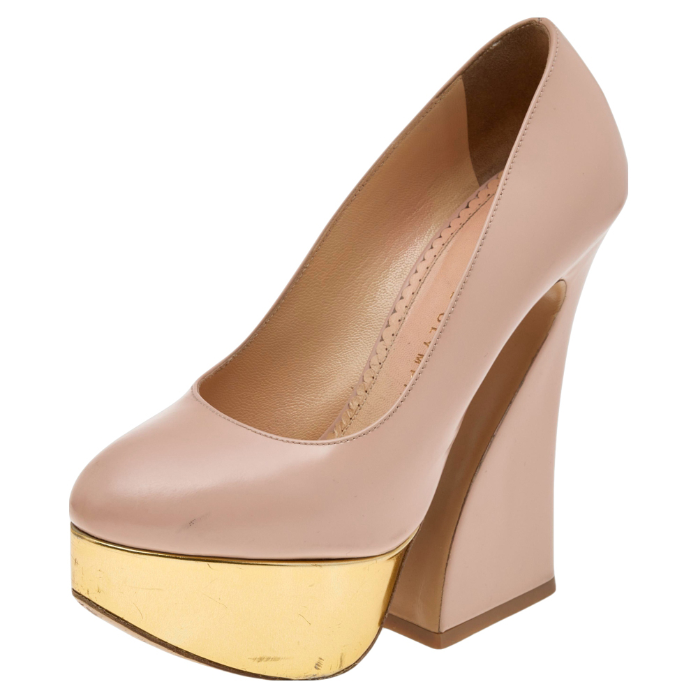 Charlotte Olympia Beige Leather Platform Pumps Size 35.5, Pumps - Luxury Closet catalog