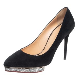 Charlotte Olympia Black Suede Debonaire Pointed Toe Platform Pumps Size 38, Pumps - Luxury Closet catalog