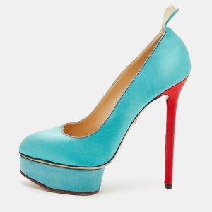 Charlotte Olympia Turquoise/Red Satin Josephine Platform Pumps Size 38, Pumps - Luxury Closet catalog