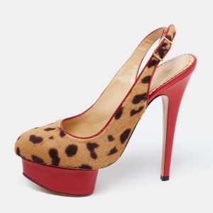 Charlotte Olympia Red/Brown Leopard Calf Hair And Leather Dolly Slingback Pumps Size 36.5, Pumps - Luxury Closet catalog
