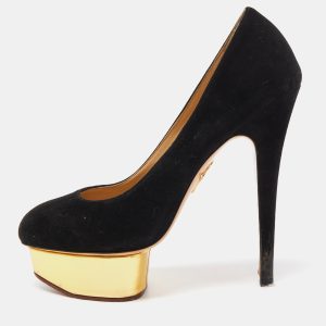 Charlotte Olympia Black Suede Dolly Platform Pumps Size 37.5, Pumps - Luxury Closet catalog