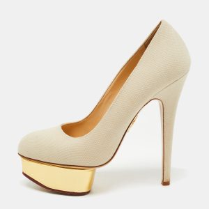 Charlotte Olympia Grey Canvas Dolly Platform Pumps Size 38, Pumps - Luxury Closet catalog