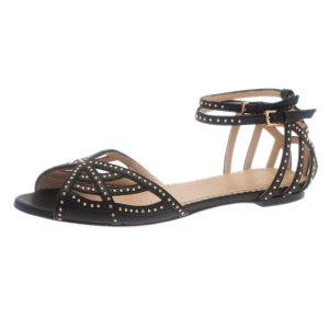 Charlotte Olympia Black Studded Leather Octavia Strappy Sandals Size 35.5, Sandals - Luxury Closet catalog