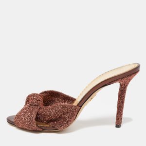 Charlotte Olympia Brown Lurex Fabric Knot Slide Sandals Size 37.5, Sandals - Luxury Closet catalog