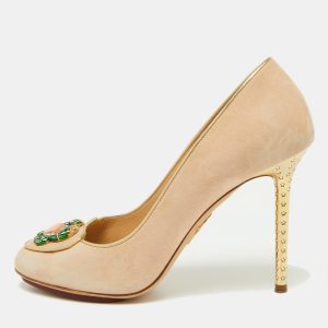 Charlotte Olympia Beige Suede Birthday Zodiac Cancer Pump Size 38.5, Pumps - Luxury Closet catalog