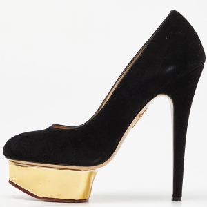 Charlotte Olympia Black Suede Dolly Platform Pumps Size 37.5, Pumps - Luxury Closet catalog