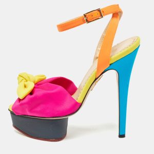 Charlotte Olympia Multicolor Fabric Serena Bow Platform Ankle Strap Sandals Size 35, Sandals - Luxury Closet catalog