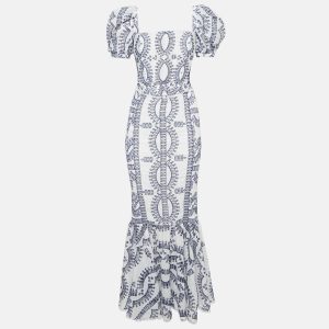 Charo Ruiz White/Blue Broderie Anglaise Shirring Top and Skirt Set S, Suits - Luxury Closet catalog