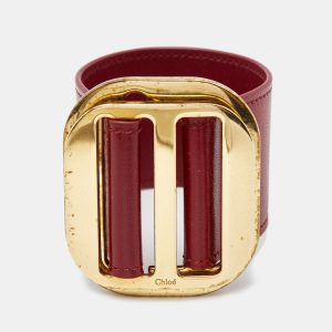 Chloe Red Leather Gold Tone Wide Bracelet, Jewelry - Luxury Closet catalog