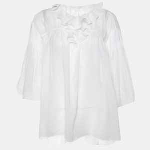 Chloe Off-White Cotton Pleated Loose Fit Top M, Shirts & Tops - Luxury Closet catalog