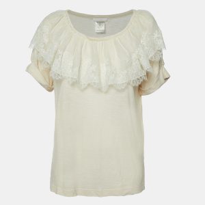 Chloe Ecru Cream Knit Lace Trimmed Top XS, Shirts & Tops - Luxury Closet catalog