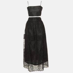 Chloe Black Silk & Lace Crop Top & Maxi Skirt Set L, Suits - Luxury Closet catalog