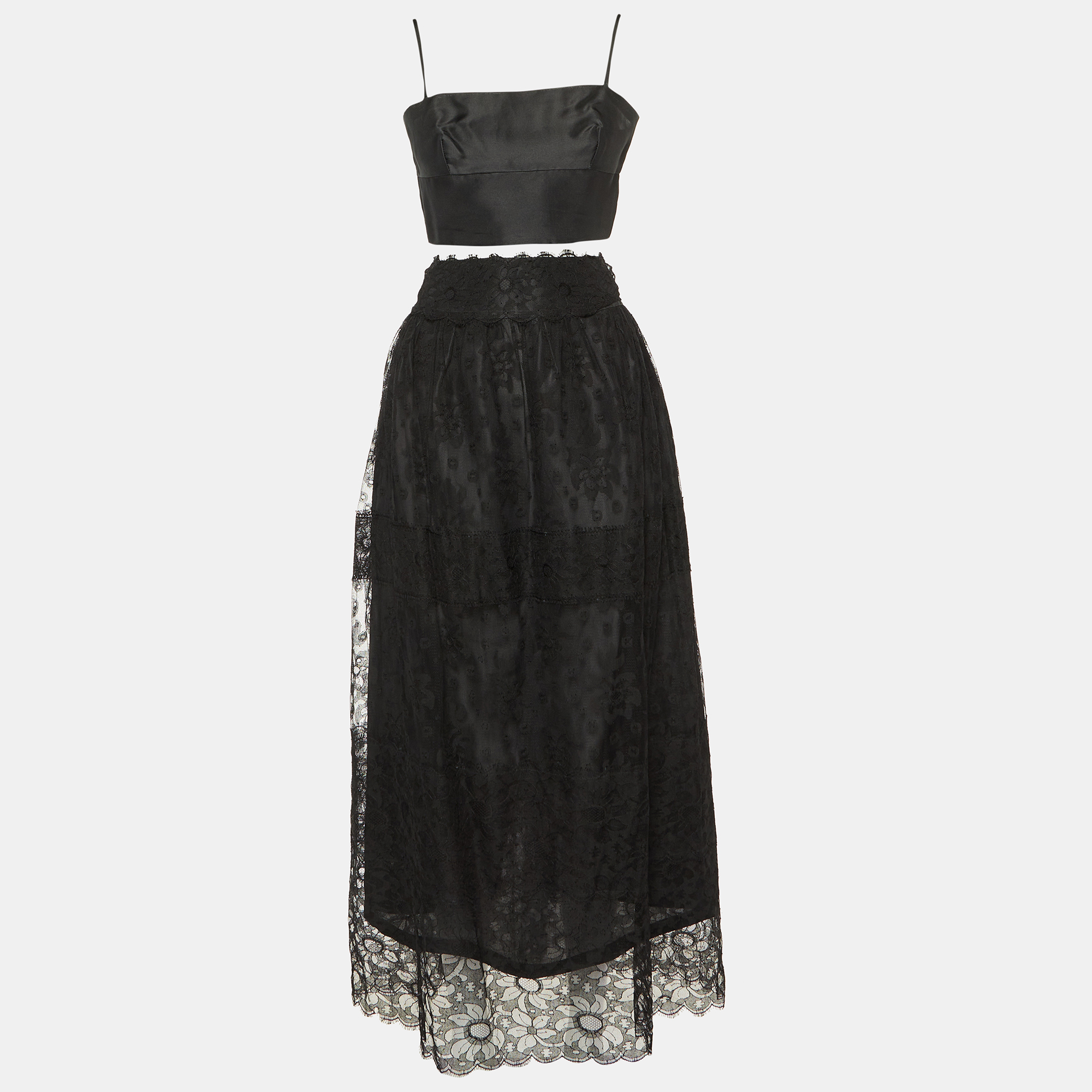 Chloe Black Silk & Lace Crop Top & Maxi Skirt Set L, Suits - Luxury Closet catalog